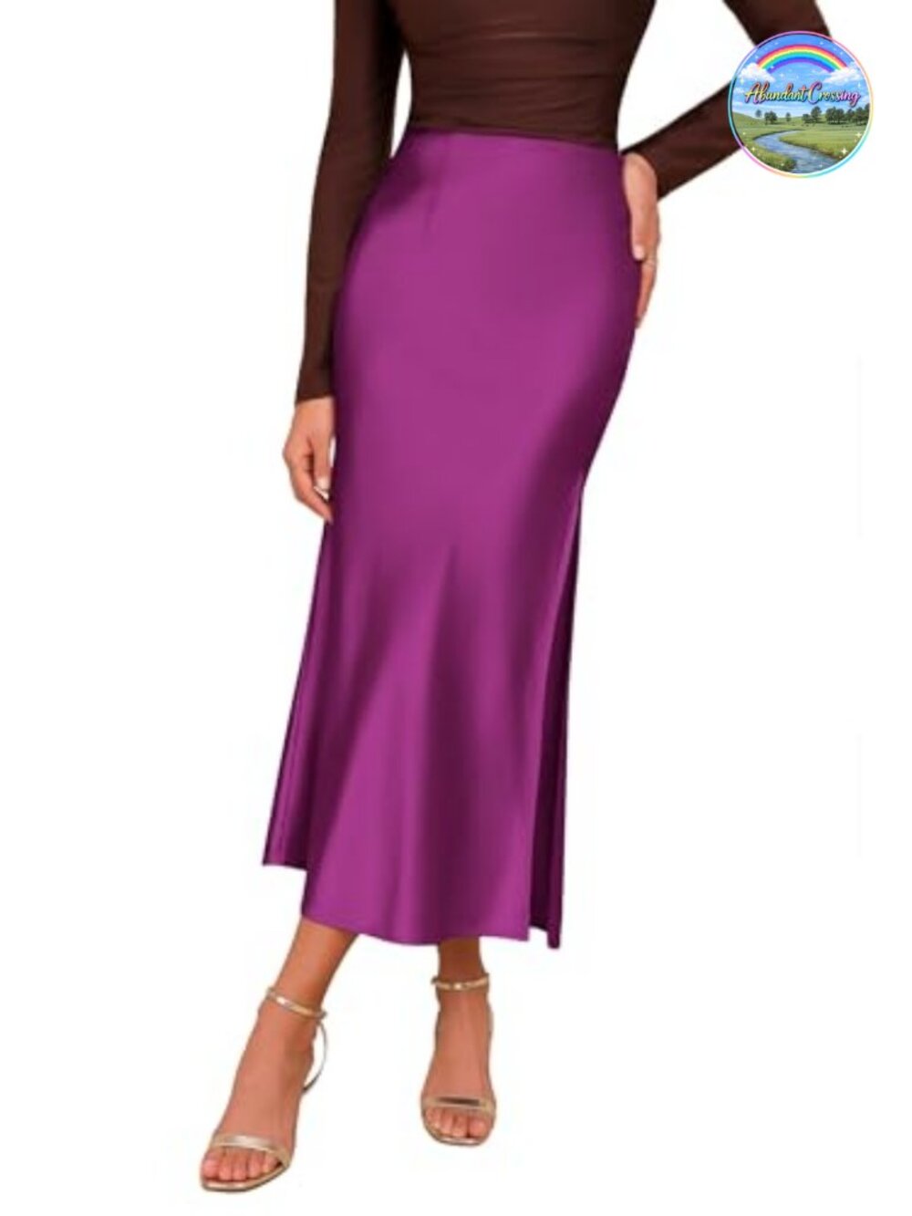 Satin High Waisted Maxi Skirt A-Line Side Slit Flowy Elegant
